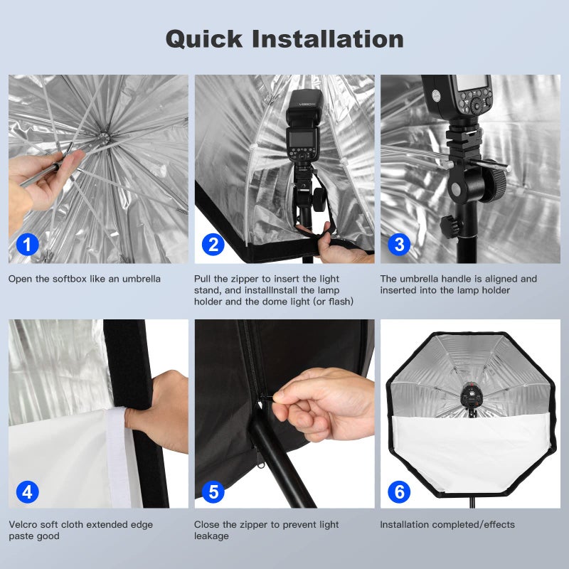 Godox 31.5" / 80cm Octagon Reflective Umbrella Soft Box Silver with Carrying Bag Portable Octagon Flash Umbrella Softbox Reflector Octabox for Studio Photography Flash Speed Light - Image 4