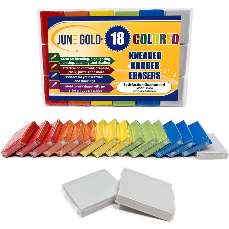 June Gold Kneaded Rubber Erasers, Colored, 18 Pack - Blend, Shade, Smooth, Correct, and Brighten Your Sketches and Drawings - Image 1