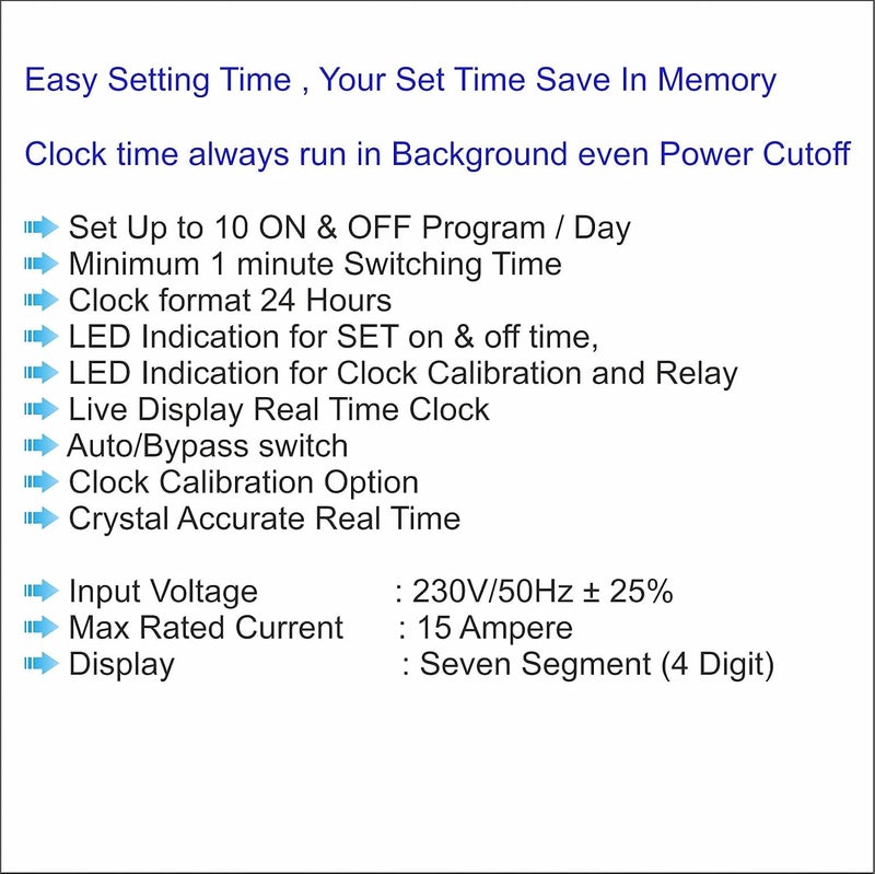 ELEQUA 15Amp1HP Digital Timer Switch and Clock for Street Light Glow Sign Board Etc Auto ON and Off10Programm Day  - Image 3