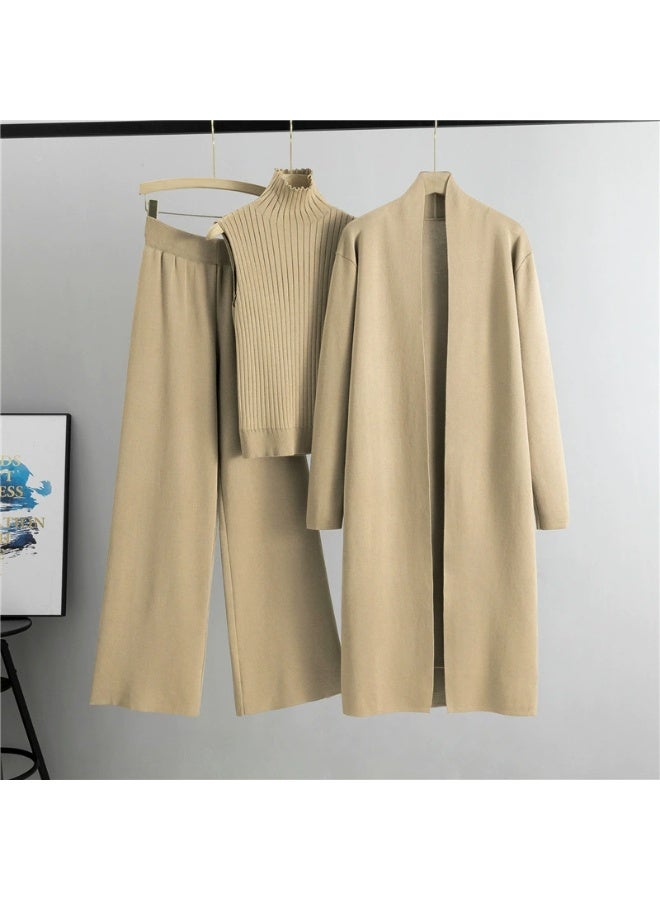 general Three-piece knitted sleeveless cardigan sweater cardigan pants three-piece set - Image 1