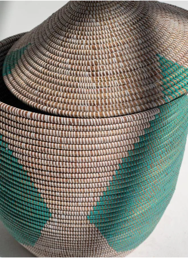 HOMEKODE Handmade Mint Green & Beige Classic Basket