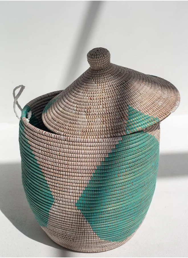 HOMEKODE Handmade Mint Green & Beige Classic Basket