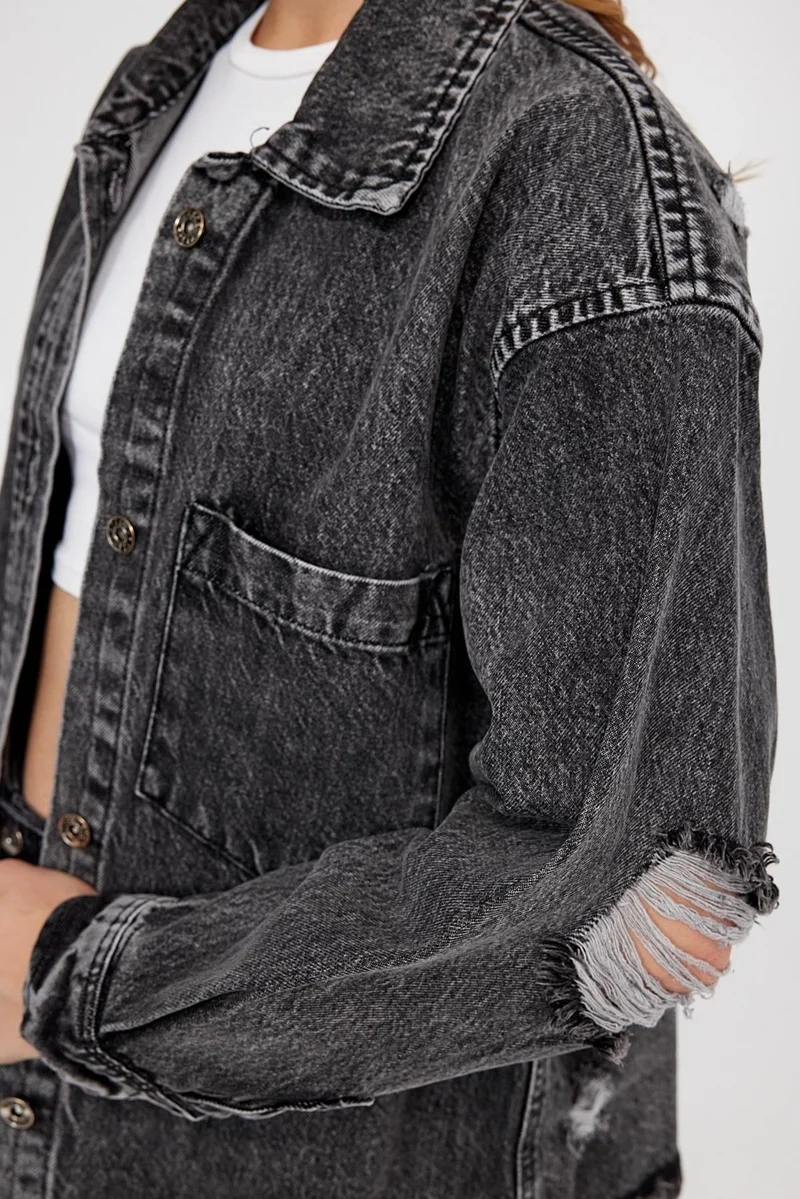 Alexander Gardi Special Collection Ripped Detailed Oversize Denim Shirt (6002)