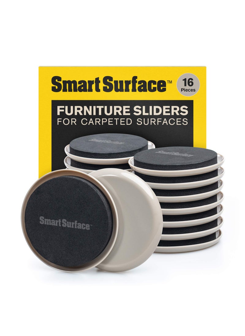 Smart Surface Smart Surface Furniture Sliders for Carpet  16 Pack  35 Round  8295 Coasters for Heavy Furniture  Protect Your Carpeted Floors 