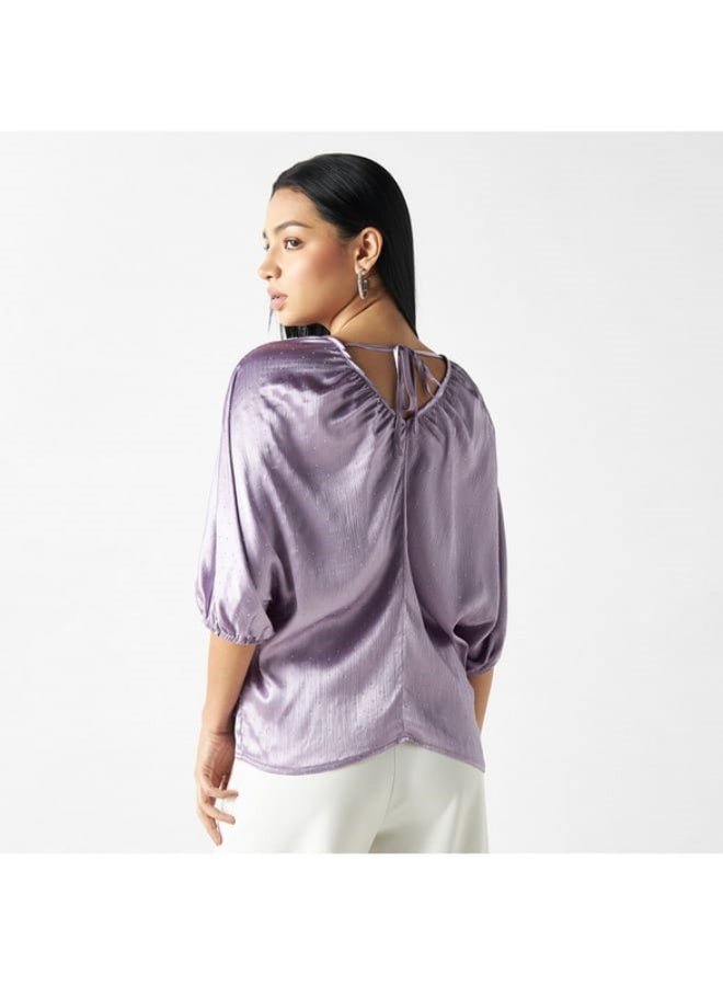 2Xtremz 2Xtremz Embellished V-neck Top with 3/4 Sleeves and Tie-Up Detail  - Image 3