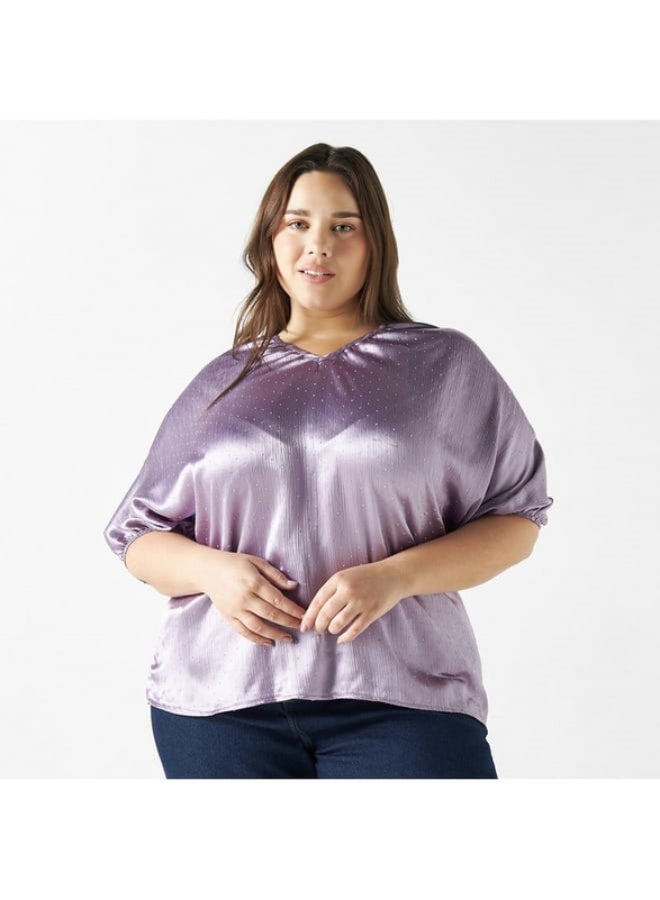 2Xtremz 2Xtremz Embellished V-neck Top with 3/4 Sleeves and Tie-Up Detail  - Image 4