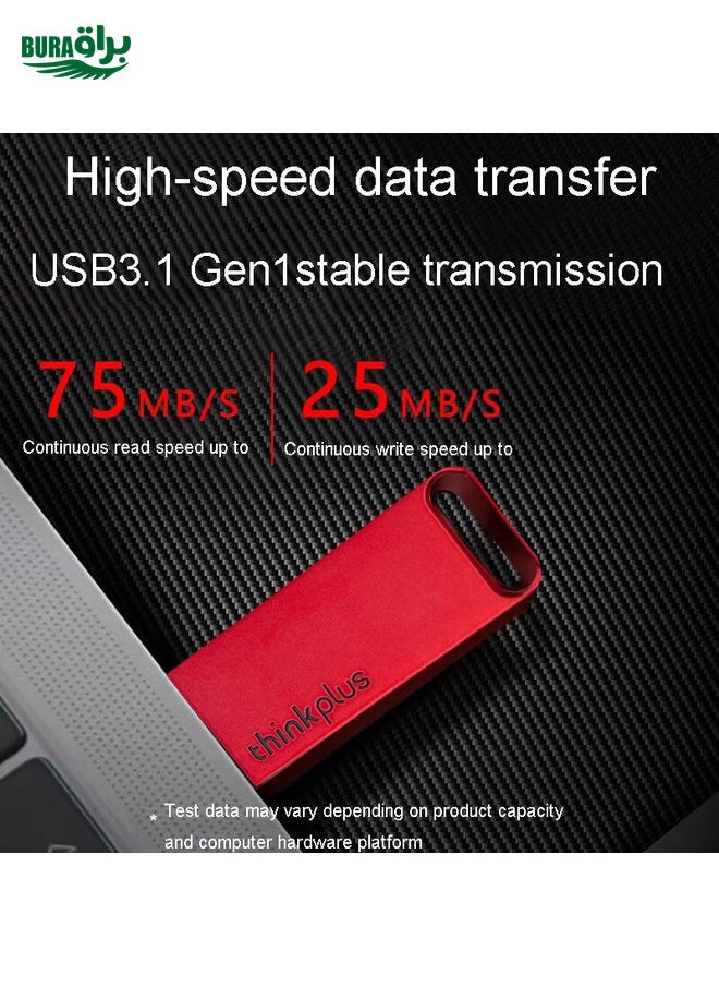 BURAQ Lenovo Thinkplus TU100 USB3.1 High Speed Flash Drive Mini USB Memory Disk With Metal Plug And Cap, Capacity: 128G(Red)  - Image 4