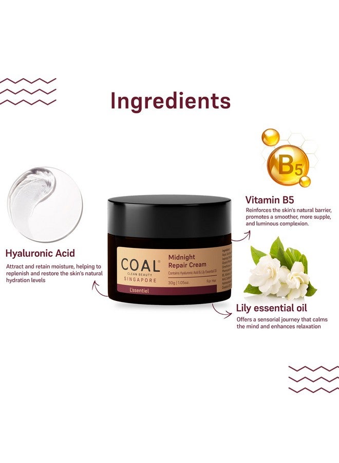 COAL CLEAN BEAUTY Midnight Repair Cream With Hyaluronic Acid & Lily Oil | Repairs & Renews Skin | Women | All Skin Types | 30G - Image 3