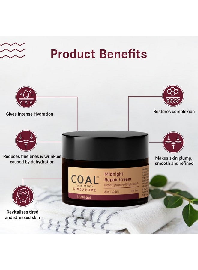 COAL CLEAN BEAUTY Midnight Repair Cream With Hyaluronic Acid & Lily Oil | Repairs & Renews Skin | Women | All Skin Types | 30G - Image 4
