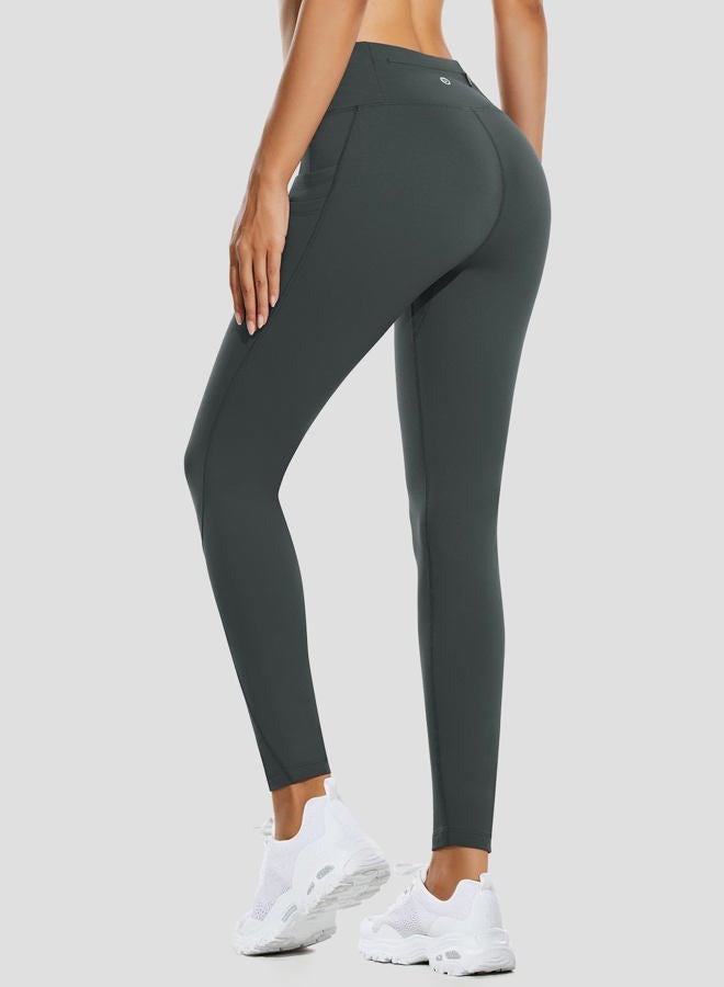 BALEAF Women's Fleece Lined Water Resistant Legging High Waisted Thermal Winter Hiking Running Pants Pockets, Grey, M - Image 2