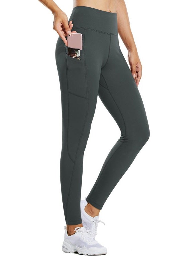 BALEAF Women's Fleece Lined Water Resistant Legging High Waisted Thermal Winter Hiking Running Pants Pockets, Grey, M - Image 1