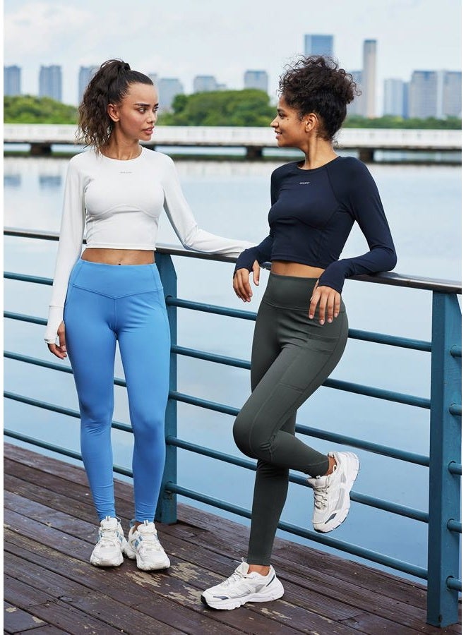 BALEAF Women's Fleece Lined Water Resistant Legging High Waisted Thermal Winter Hiking Running Pants Pockets, Grey, M - Image 3