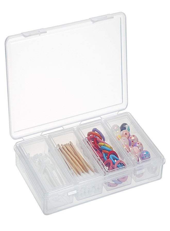 OwnMy 4 in 1 Portable Travel Cotton Swab Holder, Travel Floss Pick Holder Case Floss Dispensers, Small Clear Plastic Storage Organizer Containers for Cotton Balls & Pads, Hair Ties & Pins - Image 1
