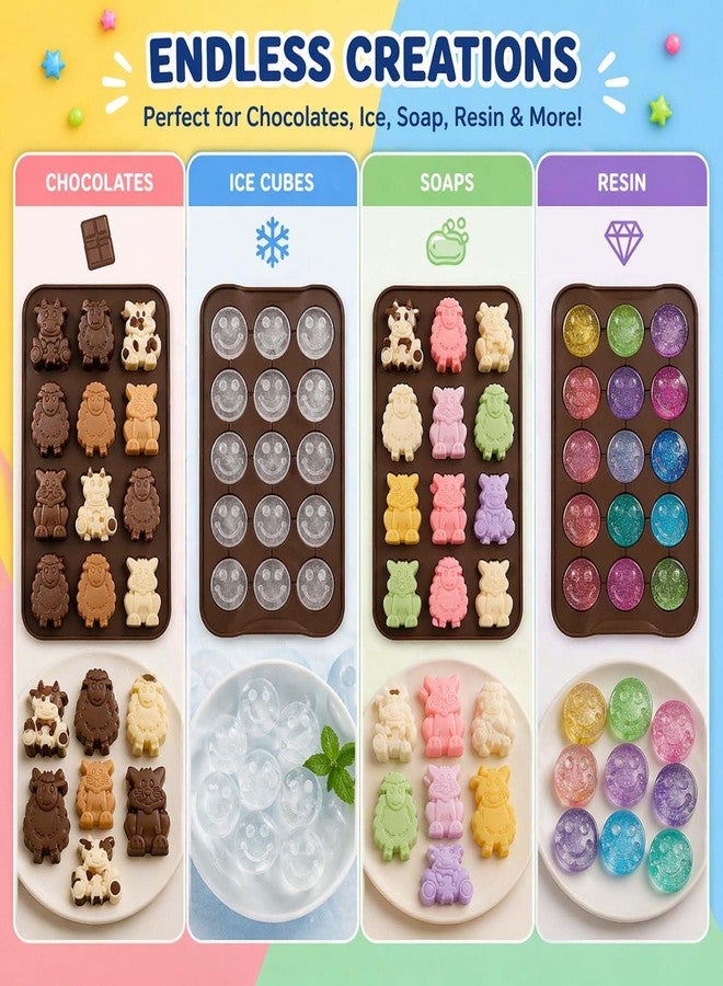 Go Hooked Silicone Chocolate Mould Set of 2 | Smiley 15 Cavity and Animal 10 Cavity | Non-Stick Flexible Mould for Chocolate Candy Jelly Ice Cube Baking (Brown) - Image 2