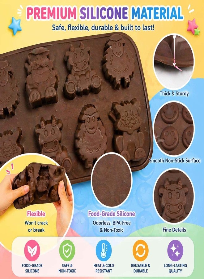 Go Hooked Silicone Chocolate Mould Set of 2 | Smiley 15 Cavity and Animal 10 Cavity | Non-Stick Flexible Mould for Chocolate Candy Jelly Ice Cube Baking (Brown) - Image 4