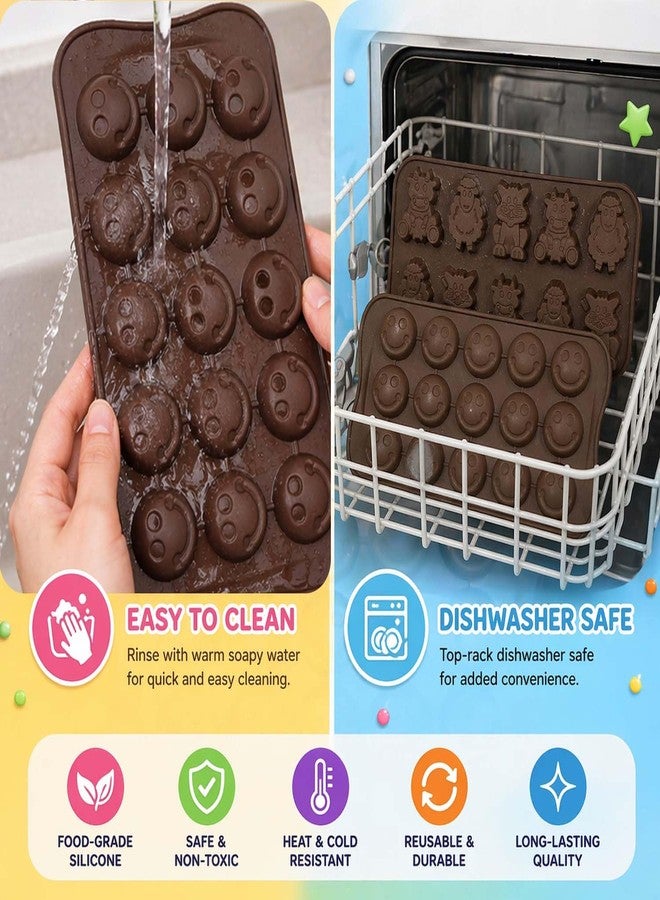 Go Hooked Silicone Chocolate Mould Set of 2 | Smiley 15 Cavity and Animal 10 Cavity | Non-Stick Flexible Mould for Chocolate Candy Jelly Ice Cube Baking (Brown) - Image 3