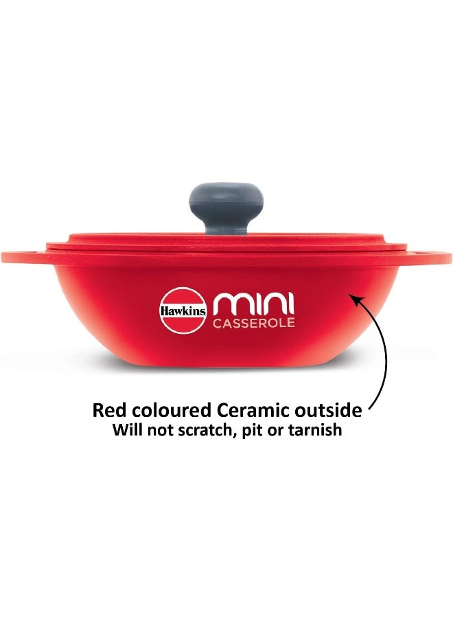 Hawkins - Hawkins Aluminium 0.75 Liter Mini Casserole with Lid, Round Series Die-Cast Pan for Cooking, Reheating, Serving and Storing, Red - Image 1