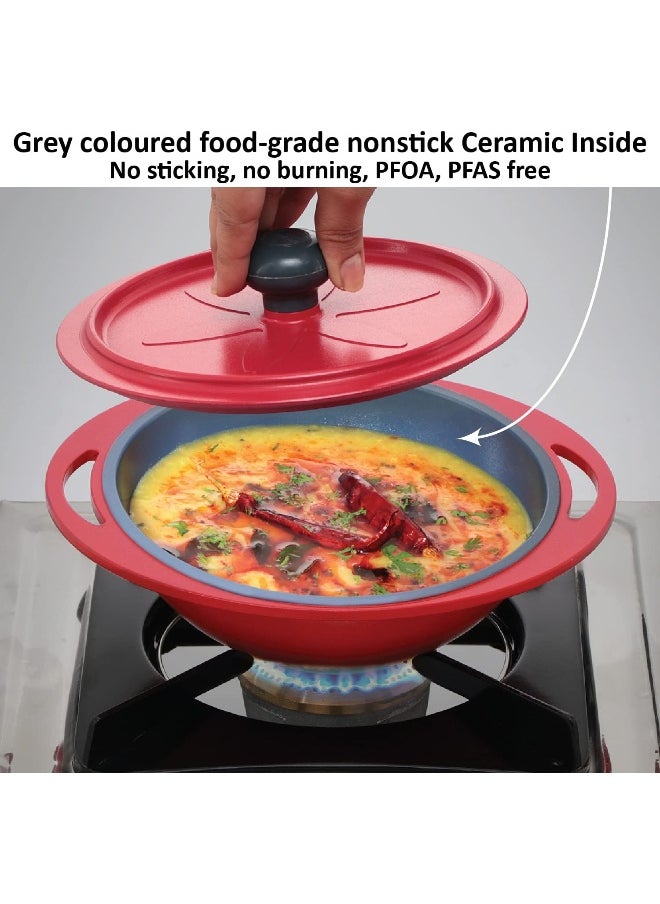Hawkins - Hawkins Aluminium 0.75 Liter Mini Casserole with Lid, Round Series Die-Cast Pan for Cooking, Reheating, Serving and Storing, Red - Image 1