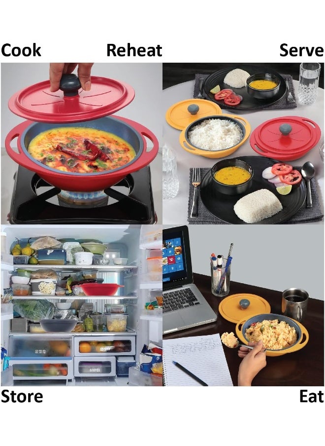 Hawkins - Hawkins Aluminium 0.75 Liter Mini Casserole with Lid, Round Series Die-Cast Pan for Cooking, Reheating, Serving and Storing, Red - Image 1