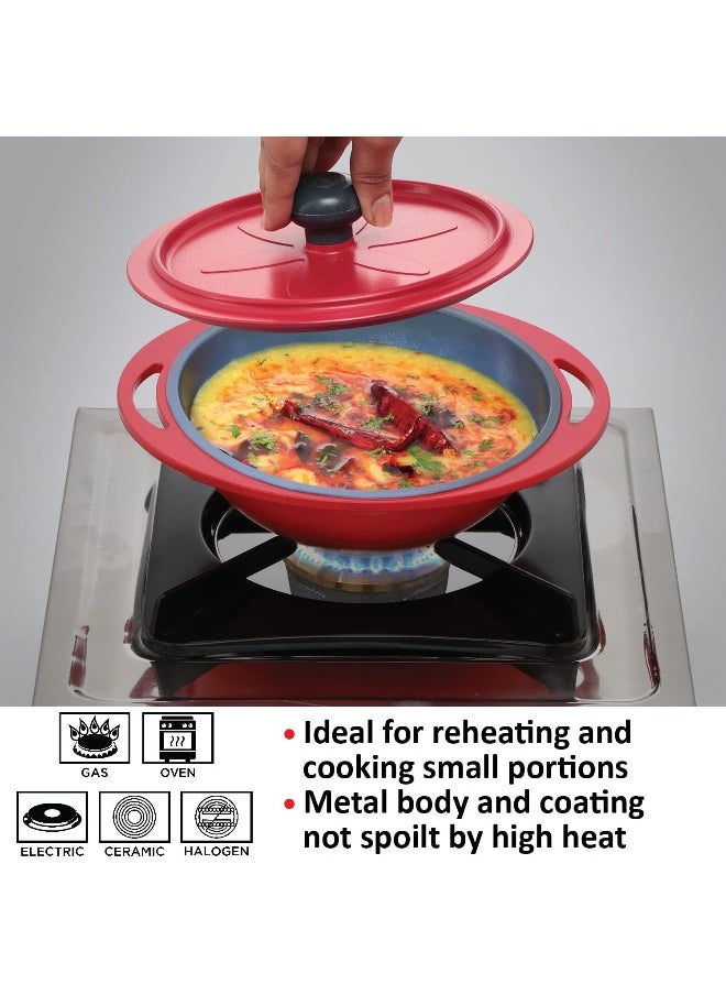 Hawkins - Hawkins Aluminium 0.75 Liter Mini Casserole with Lid, Round Series Die-Cast Pan for Cooking, Reheating, Serving and Storing, Red - Image 1