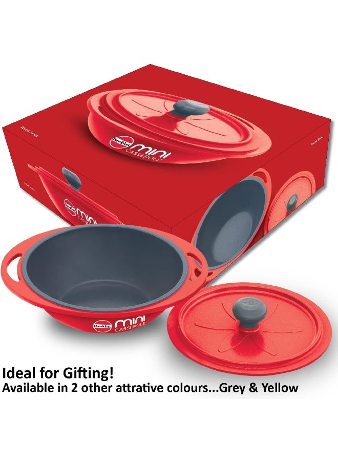 Hawkins - Hawkins Aluminium 0.75 Liter Mini Casserole with Lid, Round Series Die-Cast Pan for Cooking, Reheating, Serving and Storing, Red - Image 1