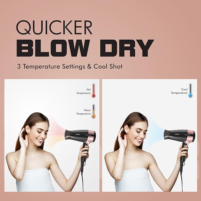 Havells 1200W Foldable Hair Dryer; 3 Heat Settings With Cool Shot (Hot/Cool/Warm),Heat Balance Technology|Cool Black|Your Perfect Blow Dry Companion For Effortless Hair Styling|Hd3161-1200 Watts - Image 2