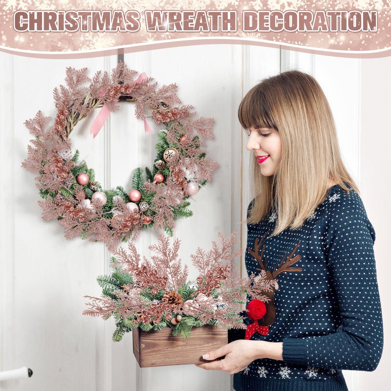 Cindeer 80 Pcs Rose Gold Christmas Glitter Berries Stems Pine Needles Christmas Artificial Picks Fake Floral Twig Spray for Xmas Tree Ornaments DIY Wreath Garland Decorations - Image 5