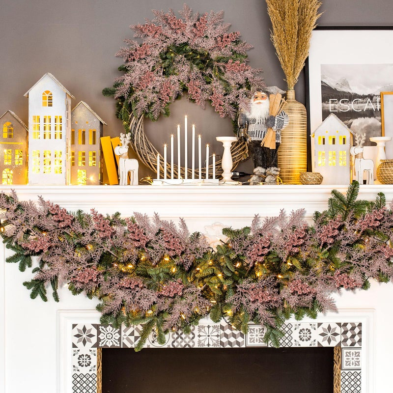 Cindeer 80 Pcs Rose Gold Christmas Glitter Berries Stems Pine Needles Christmas Artificial Picks Fake Floral Twig Spray for Xmas Tree Ornaments DIY Wreath Garland Decorations - Image 4