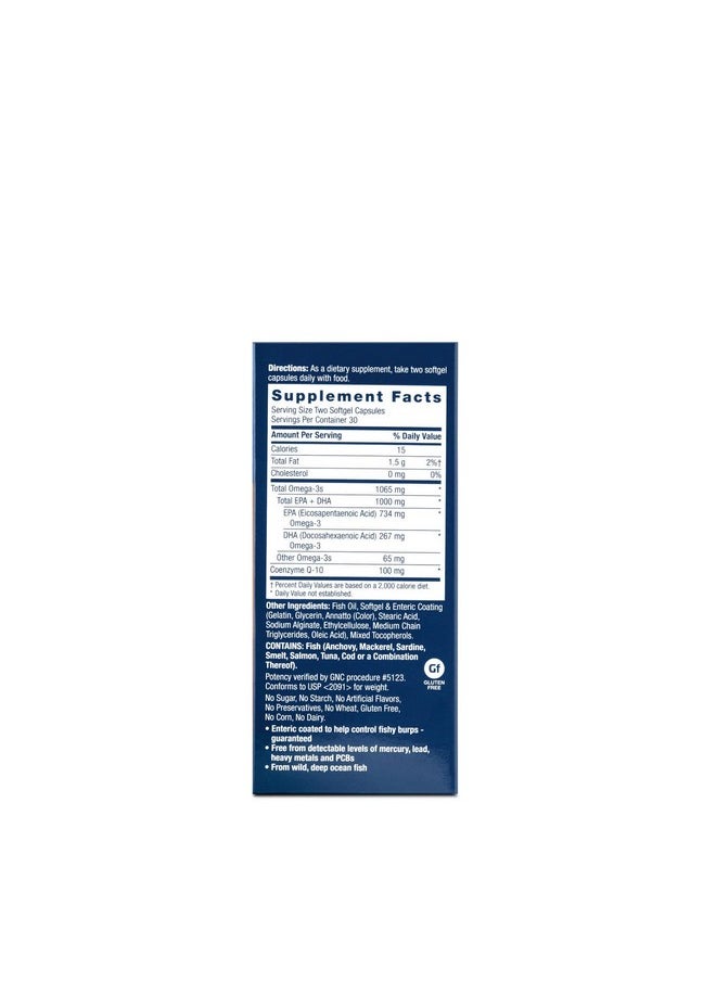 GNC Triple Strength Fish Oil Plus Coq10 ; 1000 Mg Of Epa/Dha Omega3S 100Mg Of Coq10 Supports Heart Brain Skin Eye And Joint Health ; 60 Softgels  - Image 3