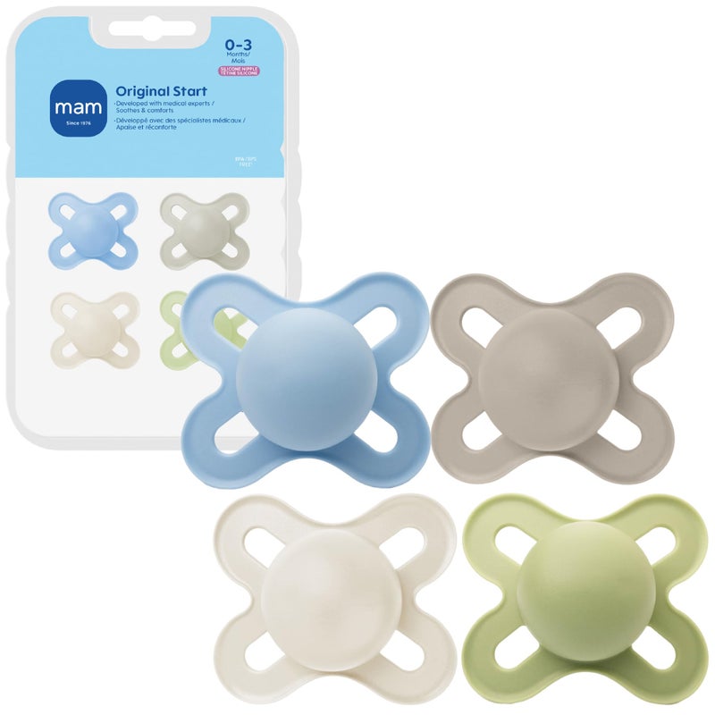 MAM Original Start Matte Baby Pacifiers 0-3 Months Newborns, BPA-Free Skin Soft Silicone Nipple, Developed with Medical Experts, Easy to Clean, 4 Count - Image 1