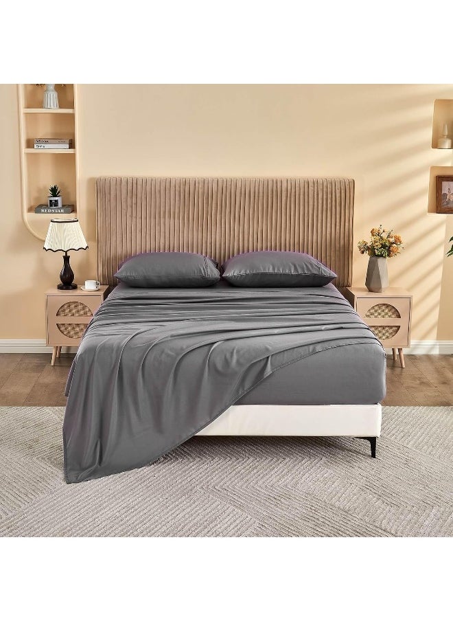 Generic - Kingnex Bamboo Viscose Oversized King Flat Sheet for Extra Wide Tall King or Cal King Bed Top Sheet Only Grey - Image 1