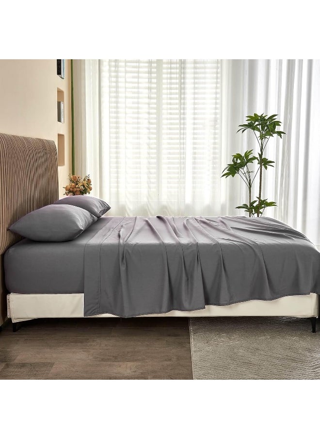 Generic - Kingnex Bamboo Viscose Oversized King Flat Sheet for Extra Wide Tall King or Cal King Bed Top Sheet Only Grey - Image 1
