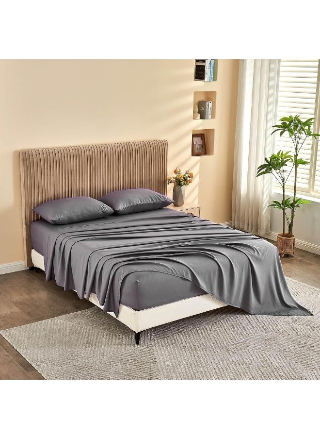Generic - Kingnex Bamboo Viscose Oversized King Flat Sheet for Extra Wide Tall King or Cal King Bed Top Sheet Only Grey - Image 1