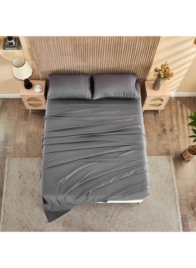 Generic - Kingnex Bamboo Viscose Oversized King Flat Sheet for Extra Wide Tall King or Cal King Bed Top Sheet Only Grey - Image 1