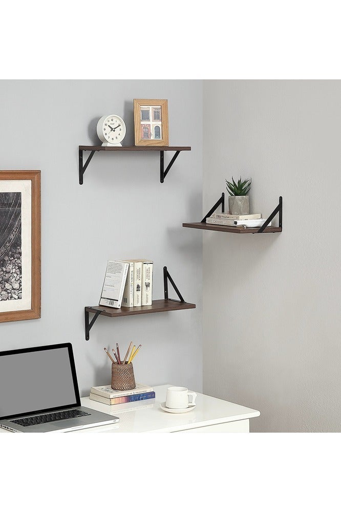 4 brown suspended wall mounted shelves, a combination of rustic wood and metal wall mounted storage racks, with a multi-layer design and large and deep shelves, suitable for bedroom, bathroom, kitchen, living room, laundry room, and wardrobe decoration - Image 2