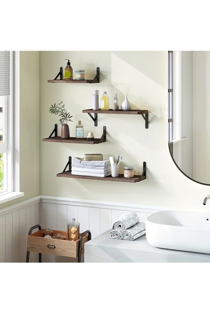 4 brown suspended wall mounted shelves, a combination of rustic wood and metal wall mounted storage racks, with a multi-layer design and large and deep shelves, suitable for bedroom, bathroom, kitchen, living room, laundry room, and wardrobe decoration - Image 3