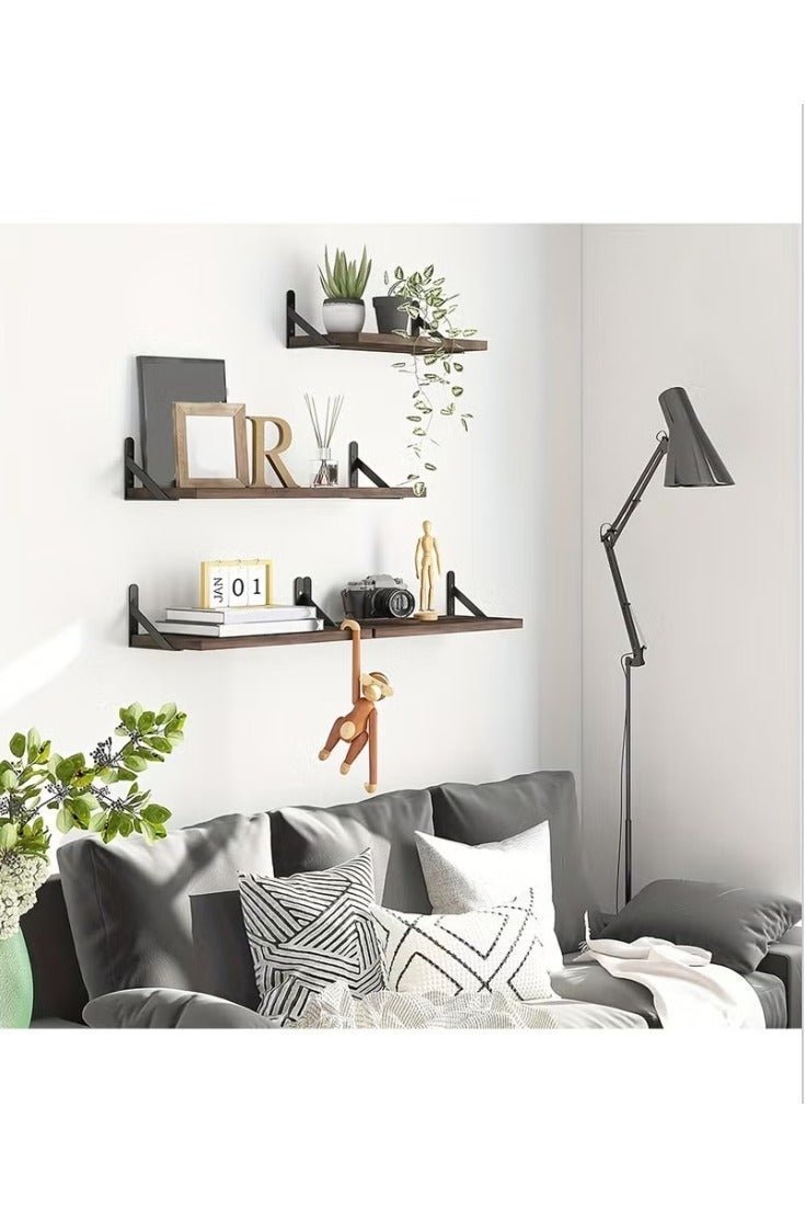 4 brown suspended wall mounted shelves, a combination of rustic wood and metal wall mounted storage racks, with a multi-layer design and large and deep shelves, suitable for bedroom, bathroom, kitchen, living room, laundry room, and wardrobe decoration - Image 4