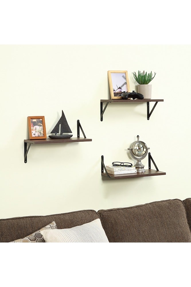 4 brown suspended wall mounted shelves, a combination of rustic wood and metal wall mounted storage racks, with a multi-layer design and large and deep shelves, suitable for bedroom, bathroom, kitchen, living room, laundry room, and wardrobe decoration - Image 5