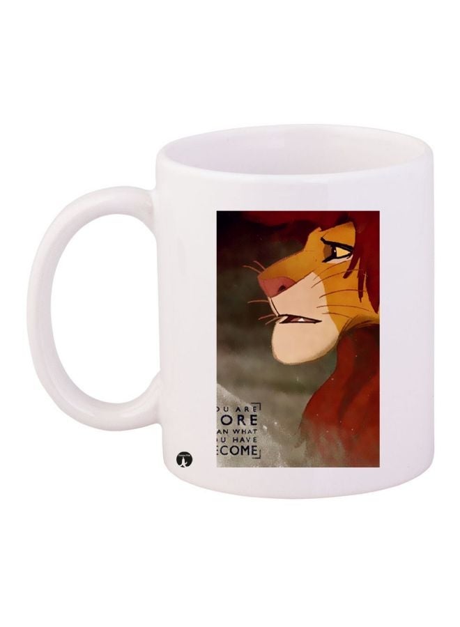 RYN Lion King Printed Coffee Mug White/Brown/Grey 11ounce