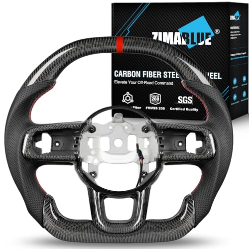 ZIMABLUE Heated Real Carbon Fiber Steering Wheel fits for Wrangler JL JLU 4xe & Gladiator JT 2018-2026, Red Stripe & Stitching, Authentic 3K Carbon Fiber, Double-D Design, Includes Matching Trim - Image 1
