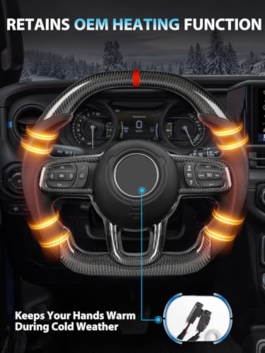 ZIMABLUE Heated Real Carbon Fiber Steering Wheel fits for Wrangler JL JLU 4xe & Gladiator JT 2018-2026, Red Stripe & Stitching, Authentic 3K Carbon Fiber, Double-D Design, Includes Matching Trim - Image 5