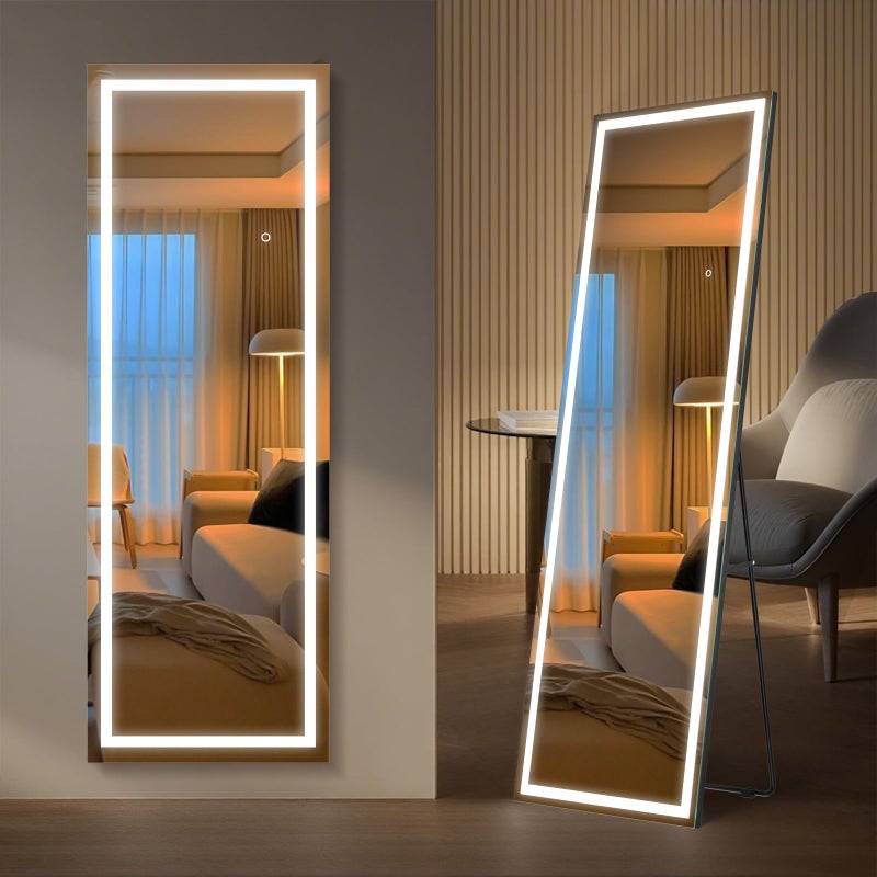 Kosmonia 56"x18" Full Length LED Mirror with Lights, Dimmable Standing/Wall Mirror for Bedroom, Full Body Lighted Floor Mirror, Tempered Glass - Image 2