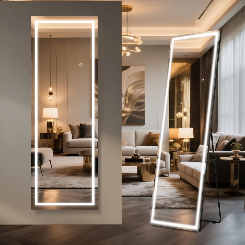 Kosmonia 56"x18" Full Length LED Mirror with Lights, Dimmable Standing/Wall Mirror for Bedroom, Full Body Lighted Floor Mirror, Tempered Glass - Image 1