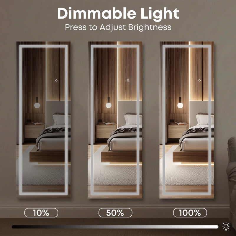 Kosmonia 56"x18" Full Length LED Mirror with Lights, Dimmable Standing/Wall Mirror for Bedroom, Full Body Lighted Floor Mirror, Tempered Glass - Image 4