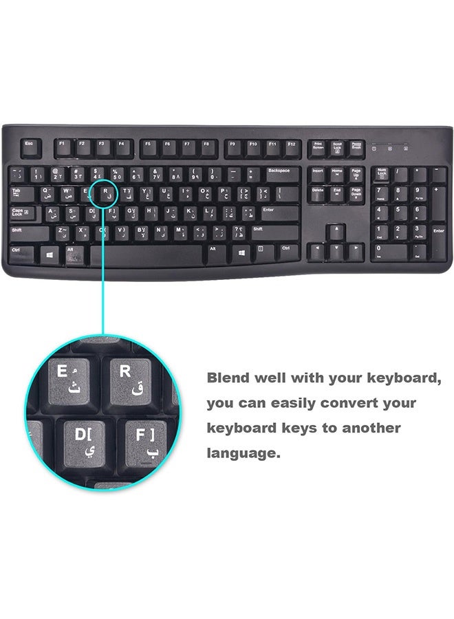 مجموعة من 3 قطع من ملصقات لوحة المفاتيح العربية، ملصق بديل للوحة المفاتيح العربية والإنجليزية بخلفية سوداء وحروف بيضاء لأجهزة الكمبيوتر المحمولة وأجهزة الكمبيوتر المكتبية - Image 2