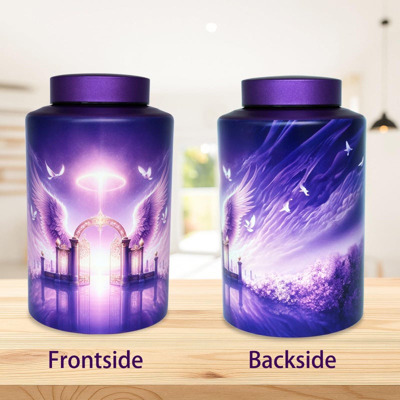 Mianachilu Large Cremation Urn for Adult Female Male Ashes, Decorative Funeral Purple Keepsake Urns for Human Women Man Dad Mom Remains with Velvet Bag(Gate of Heaven) - Image 5