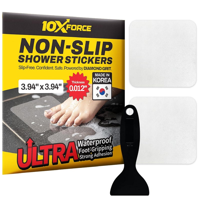 10XForce [Made in Korea] Ultra-Thin Bathtub Non Slip Stickers - Diamond Grip Anti Slip Shower Stickers with Strong Adhesive for Elderly, Safety Use (10) - Image 1