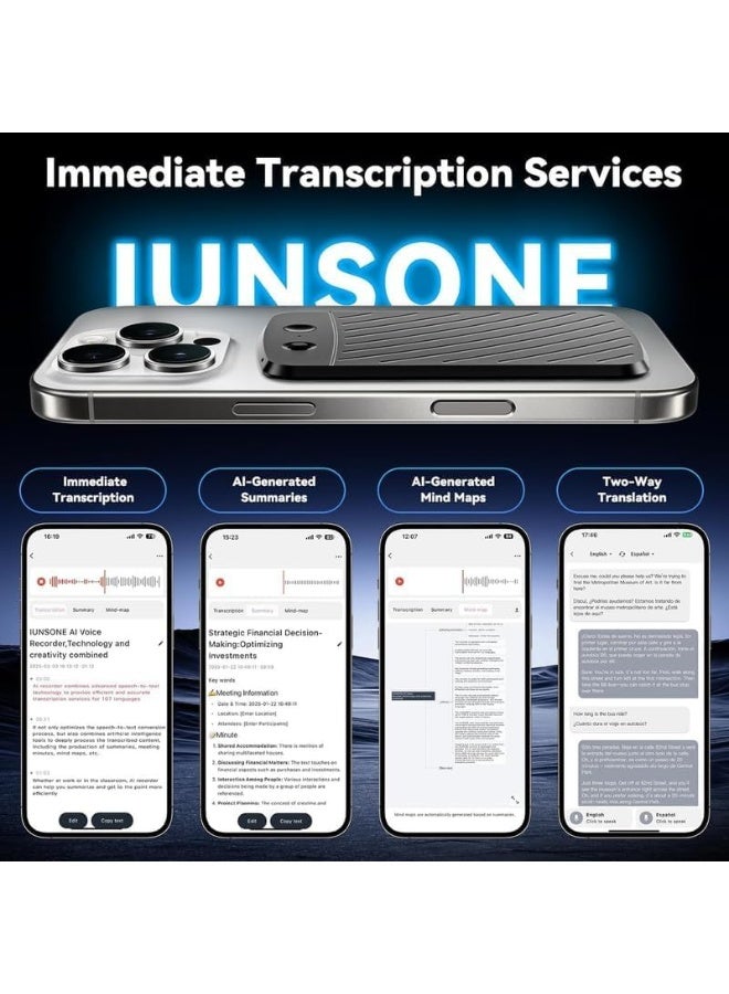 Revolutionary AI Recorder with Transcription, Summary & Translation in 112 Languages, App-Enabled, 64GB Storage. Ideal for Lectures, Meetings, Calls, and Global Communication. - Image 2