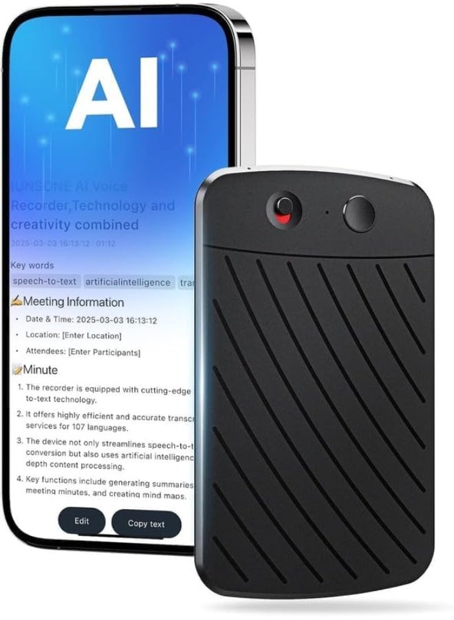 Revolutionary AI Recorder with Transcription, Summary & Translation in 112 Languages, App-Enabled, 64GB Storage. Ideal for Lectures, Meetings, Calls, and Global Communication. - Image 1