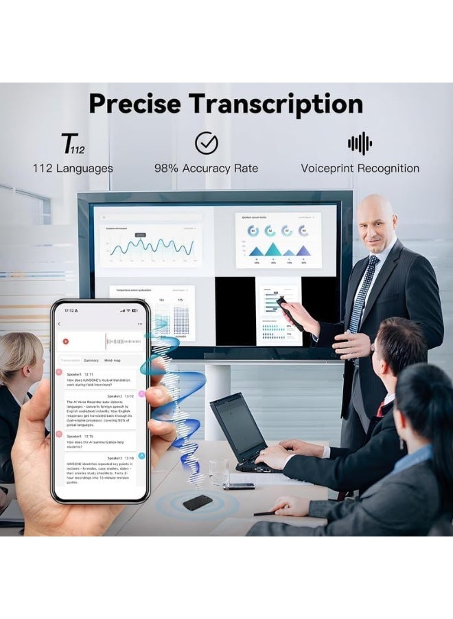 Revolutionary AI Recorder with Transcription, Summary & Translation in 112 Languages, App-Enabled, 64GB Storage. Ideal for Lectures, Meetings, Calls, and Global Communication. - Image 4